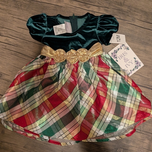 NWT! Iris & Ivy Plaid Stretch Velvet & Taffeta Party Dress - Picture 2 of 15